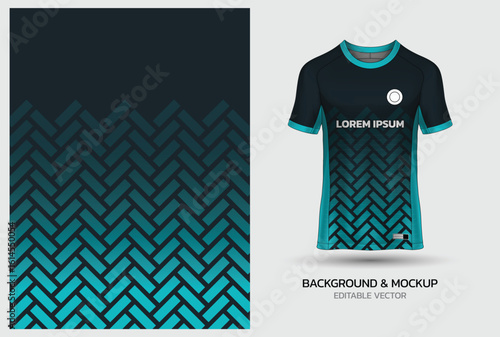 Jersey mockup and background pattern design. Uniform front view jersey and sublimation templates for sports, soccer, football, volleyball, badminton, e-sports, casual