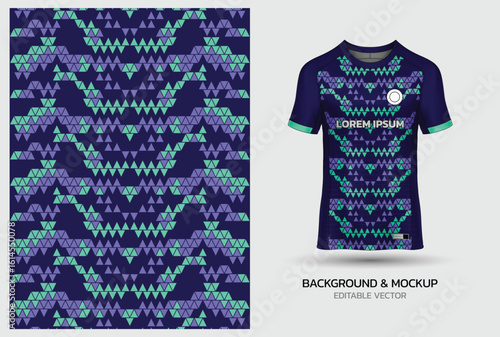Jersey mockup and background pattern design. Uniform front view jersey and sublimation templates for sports, soccer, football, volleyball, badminton, e-sports, casual