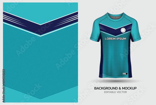 Jersey mockup and background pattern design. Uniform front view jersey and sublimation templates for sports, soccer, football, volleyball, badminton, e-sports, casual
