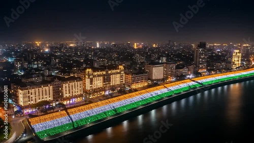 Mumbai Marine Drive at Night: India Flag Lights Spectacular Aerial View