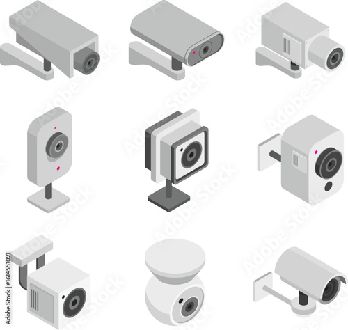 CCTV Isometric Icons Isometric CCTV and Surveillance Camera Icon Set Vector