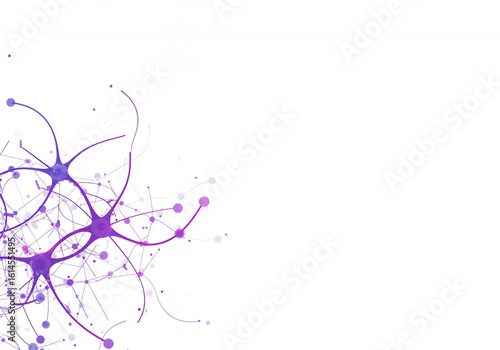 Elegant purple neuron network illustration for science or technology projects with white space