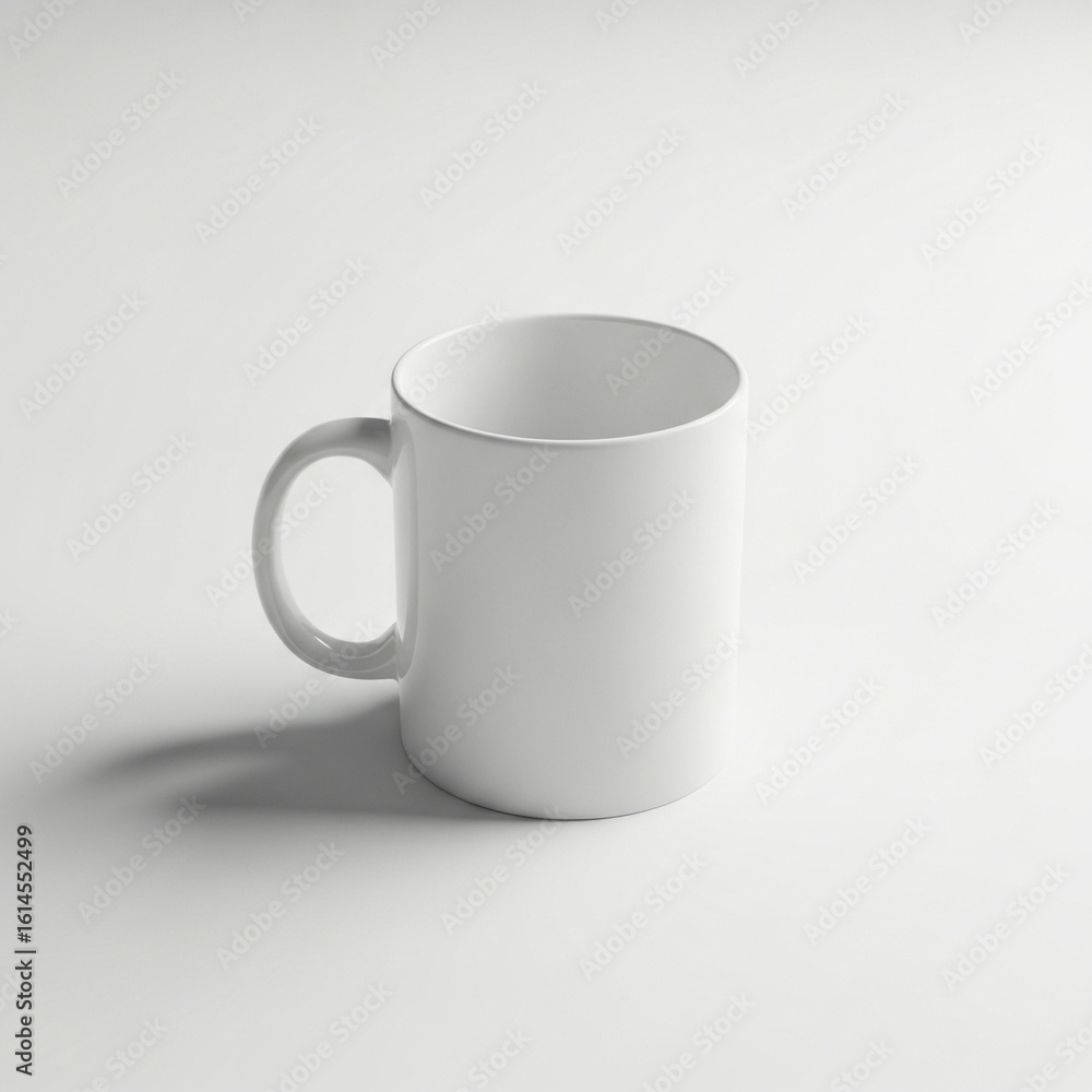Fototapeta premium Clean White Ceramic Mug on Minimalist Background, Perfect for Custom Branding, Sublimation Designs, or Product Mockup Presentation, Ready for Your Creative Display