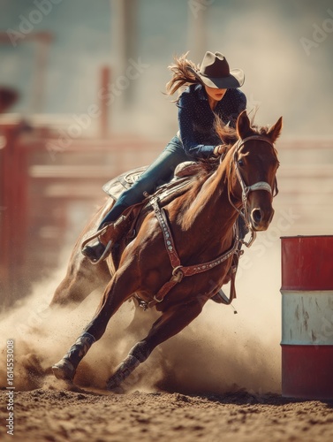 Barrel racing competition outdoor arena sports photography dusty environment action shot equestrian thrill