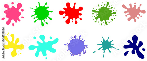 Colorful Paint Splatter Vector Set – Ink Blot Stain Clipart for Design Vector set white  background.	
