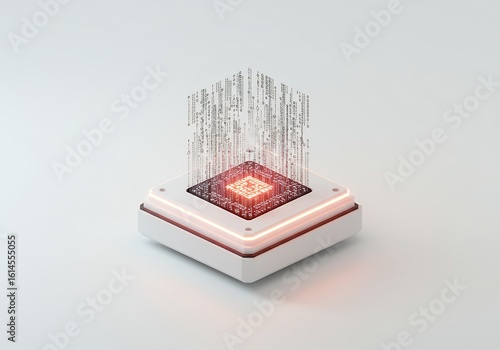 Modern glowing microchip with binary code, powerful AI processing, technology advancement and innovation