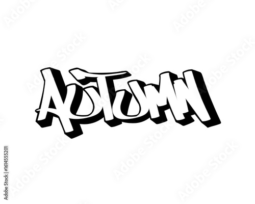 textured graffiti calligraphy letter AUTUMN season's name isolated design in black and white