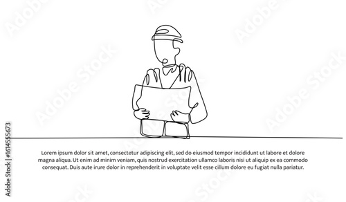 One line of architect looking at a building. Abstract minimal continuous line.