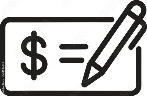 A vector illustration of a check with a pen, representing financial transactions and payments isolated on white background