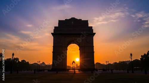 Spectacular Timelapse of the Sun Rising Perfectly Through the India Gate in New Delhi