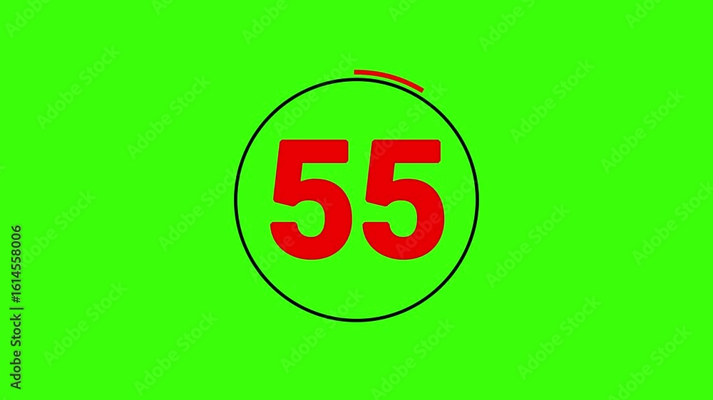 60 second countdown timer animation with bold red number and black ...