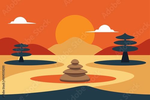 landscape with sun and moon