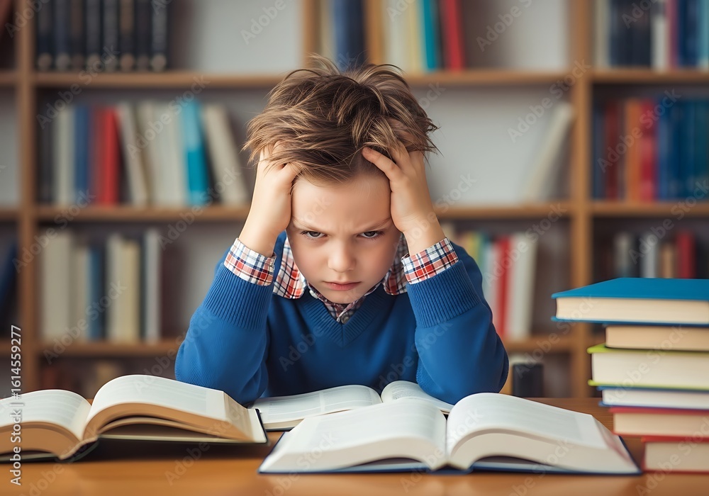 Frustrated Boy Struggling With Homework Frustrated Boy Struggling With Homework