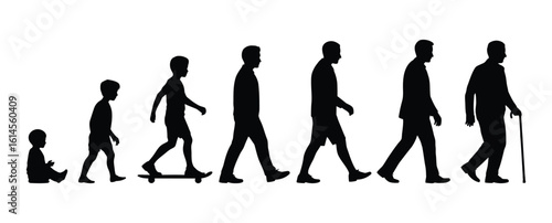 Male Life Stages Silhouette: From Babyhood to Seniority Progression
