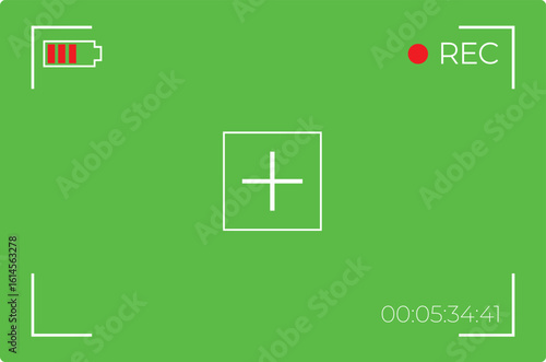 Focusing screen of the camera. Viewfinder camera recording.Green screen. Vector stock illustration