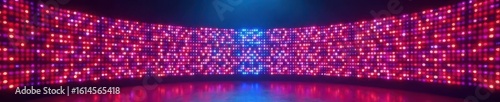 Curved LED screen, grid of glowing bulbs, stage backdrop , grid, video, tv