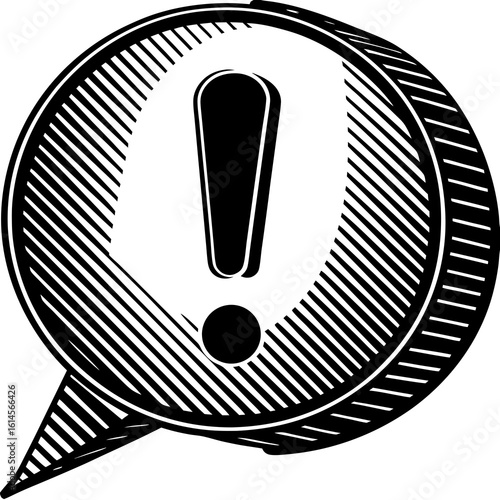 Vector art of an exclamation mark inside a speech bubble drawing attention to a critical information