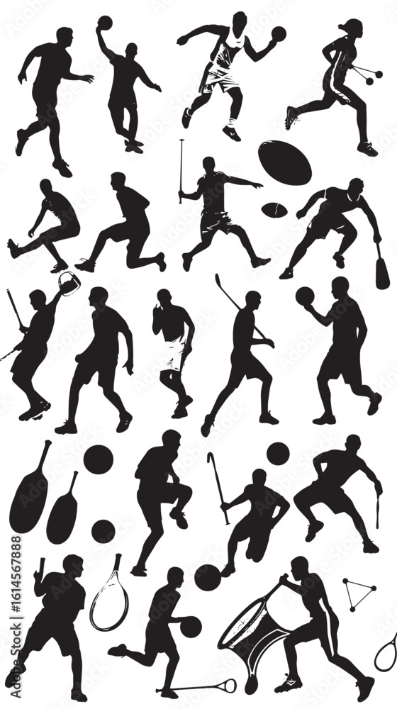Sports Silhouette Vector , black silhouettes isolated on white background Sports Silhouette Vector , black silhouettes isolated on white background