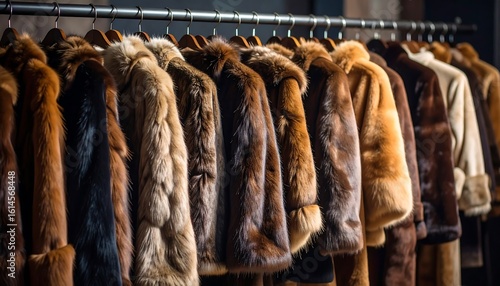 Row of fur coats hanging