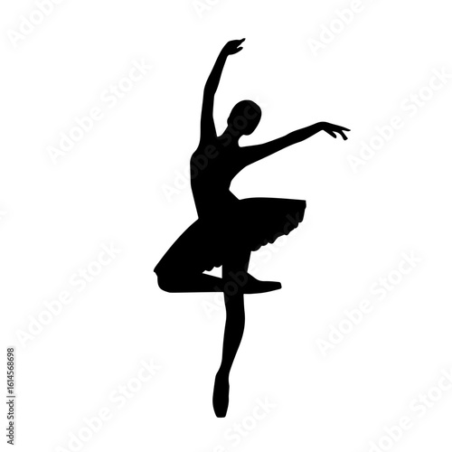 Silhouette of a ballerina in a graceful arabesque pose.