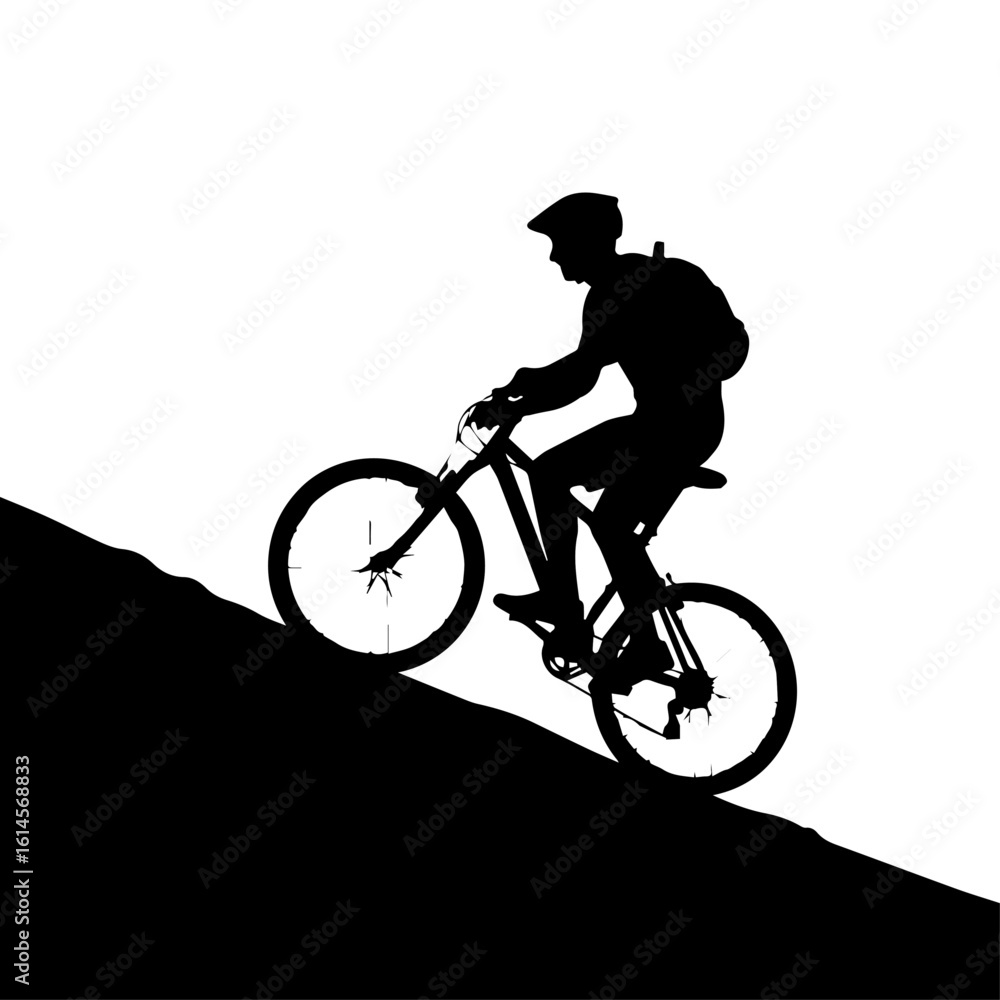 Obraz premium Silhouette of a mountain biker riding uphill on a steep slope.