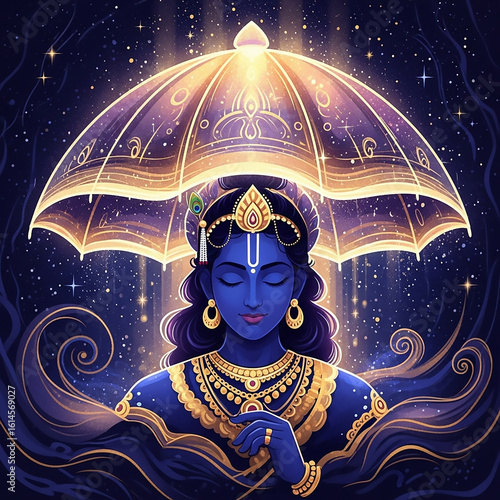 Lord Krishna Under a Divine...