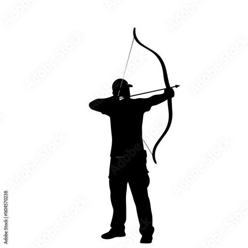 Silhouette of an archer preparing to shoot an arrow.