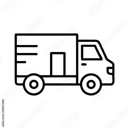 Vector art of a simple black and white outline illustration of a delivery truck symbolizing transport and logistics services