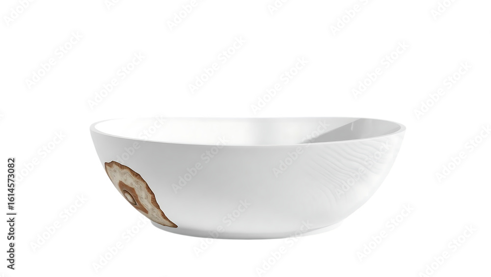 Elegant white bowl with brown wood design Elegant white bowl with brown wood design