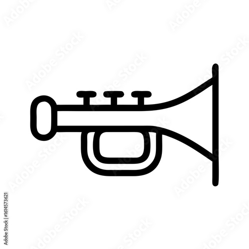 Vector art of a simple black outline icon of a trumpet a brass musical instrument with three valves presented on a clean white background