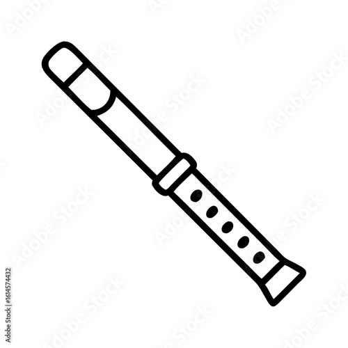 Vector art of a simple black and white line drawing of a recorder a woodwind instrument with finger holes and a mouthpiece