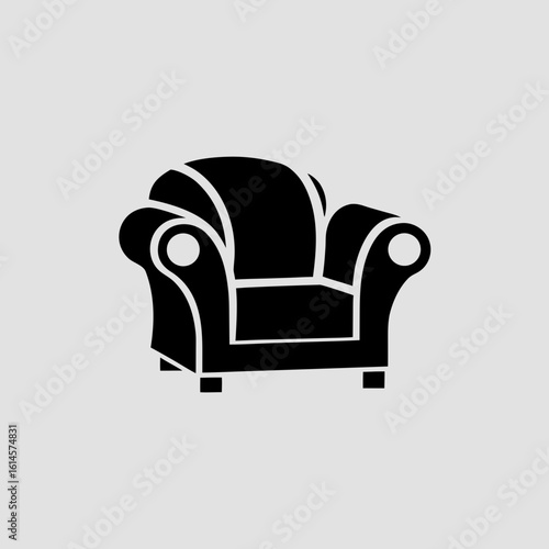 Black silhouette of a plush armchair on a white background furniture