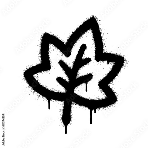 Isolated Black Spray Paint Graffiti Style Leaf Illustration