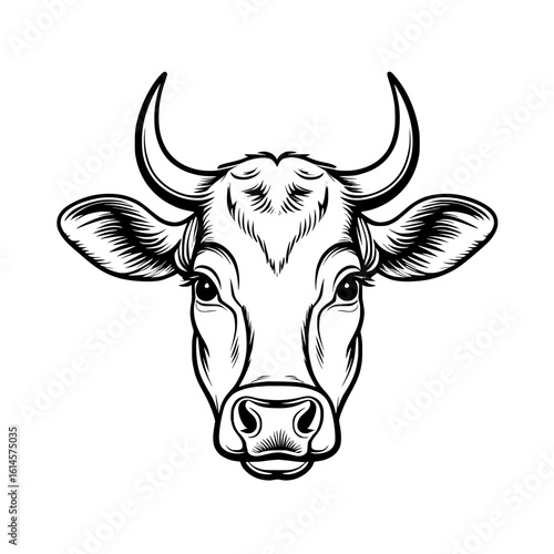 Cow Head Line Drawing with Horns