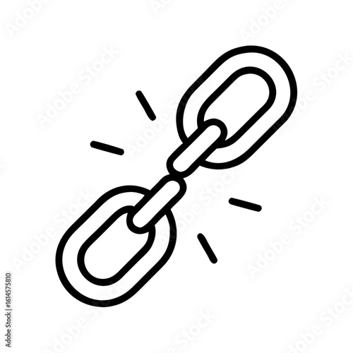 Vector art of a simple black and white outline icon depicting a broken chain link symbolizing freedom and disconnection