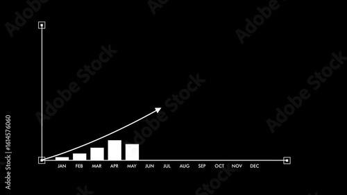 Financial graph analysis, Rising bar graph, Stock market graph on transparent background. Full HD. 4K