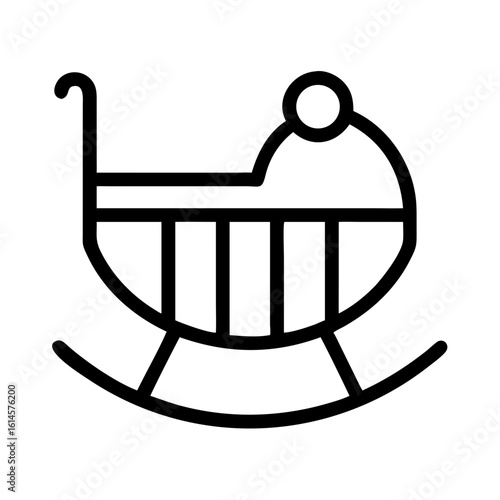 Vector art of a simple black line drawing icon of a rocking cradle for a baby symbolizing sleep and comfort