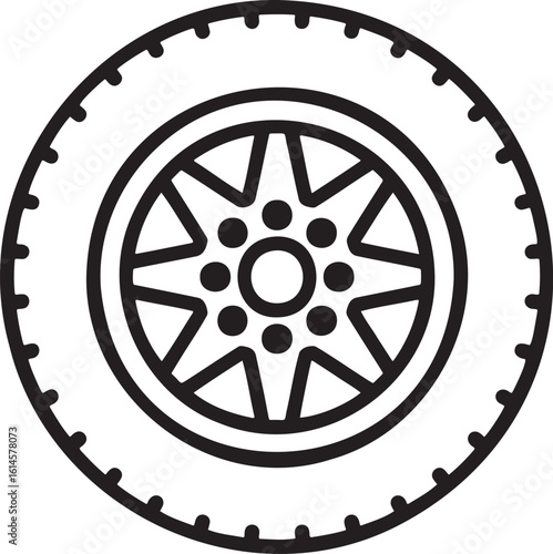 Car wheel Outline vector illustration isolated On Transparent Background
