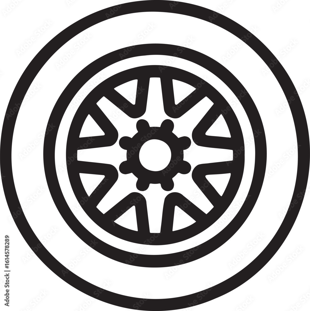 Obraz premium Car wheel Outline vector illustration isolated On Transparent Background