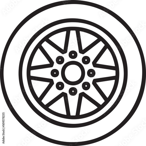 Car wheel Outline vector illustration isolated On Transparent Background