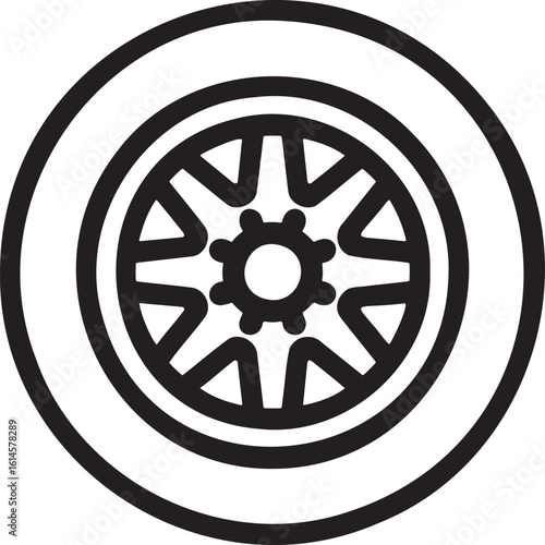 Car wheel Outline vector illustration isolated On Transparent Background