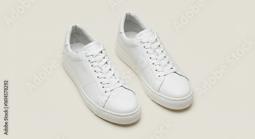 Minimalist White Leather Sneakers: Clean Design Studio Shot.