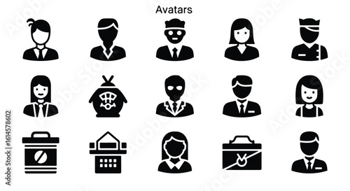 A diverse collection of professional avatar icons representing various people and professions editable line icon set