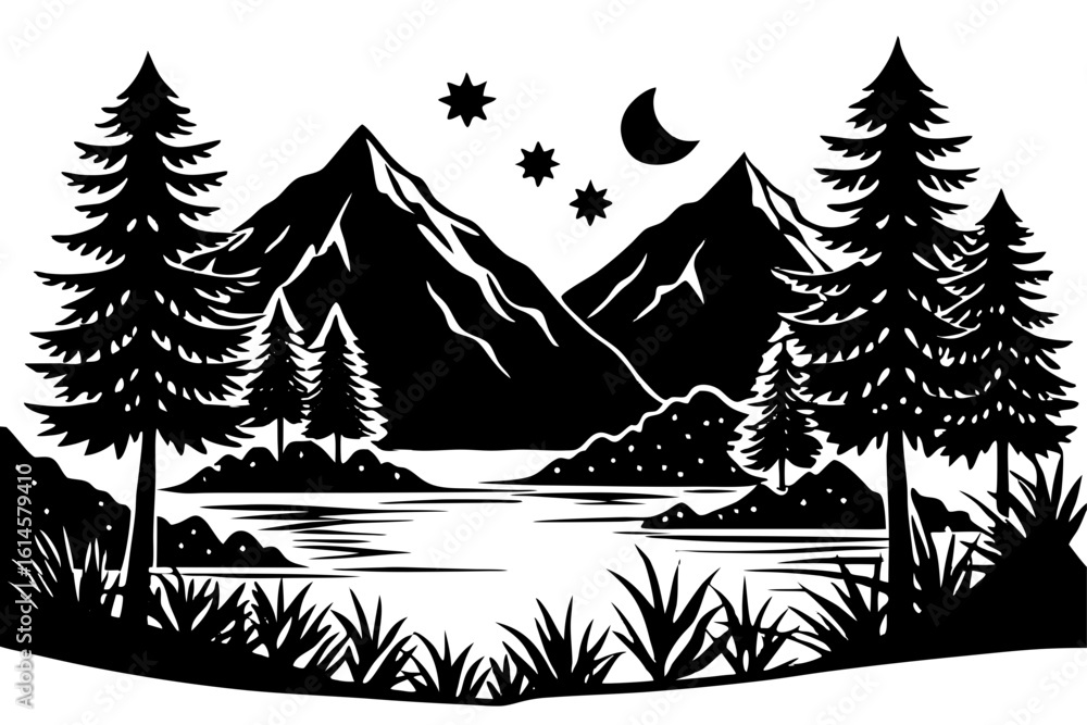 Obraz premium Vector art of silhouette of christmas tree 