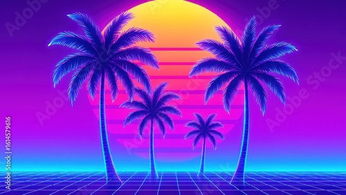Vibrant retro futuristic tropical landscape.