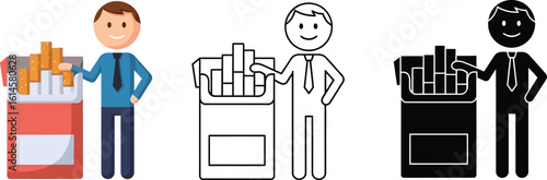 Cartoon man with cigarette pack vector illustration smoking addiction nicotine habit