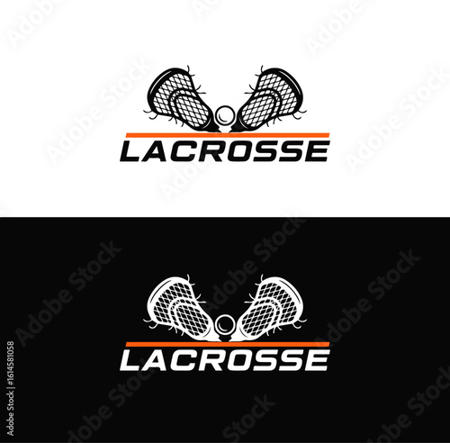  Crossed Lacrosse Sticks and Ball Logo Vector