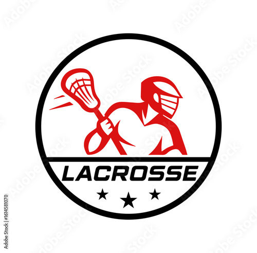  Dynamic Lacrosse Player Circular Emblem Logo Vector