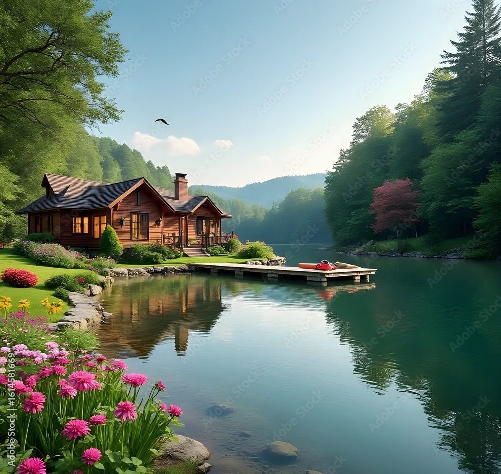 Obraz premium house on the lake small house design