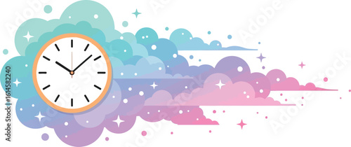 Time management concept with clock and clouds vector illustration background design